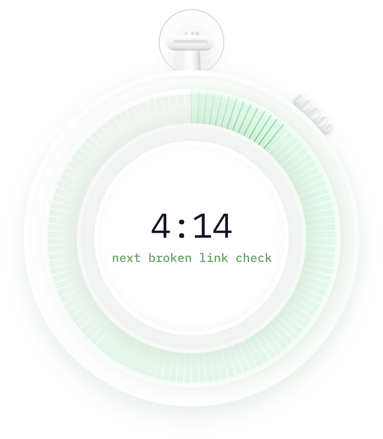 Stopwatch icon with broken link symbol showing automated daily crawling