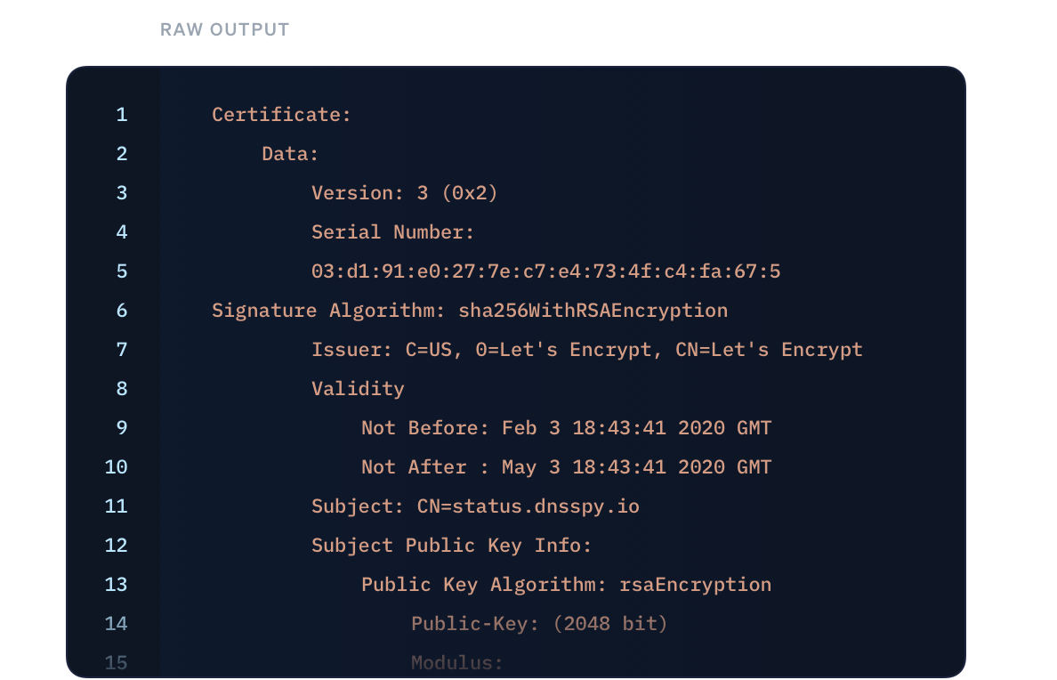 raw output certificate