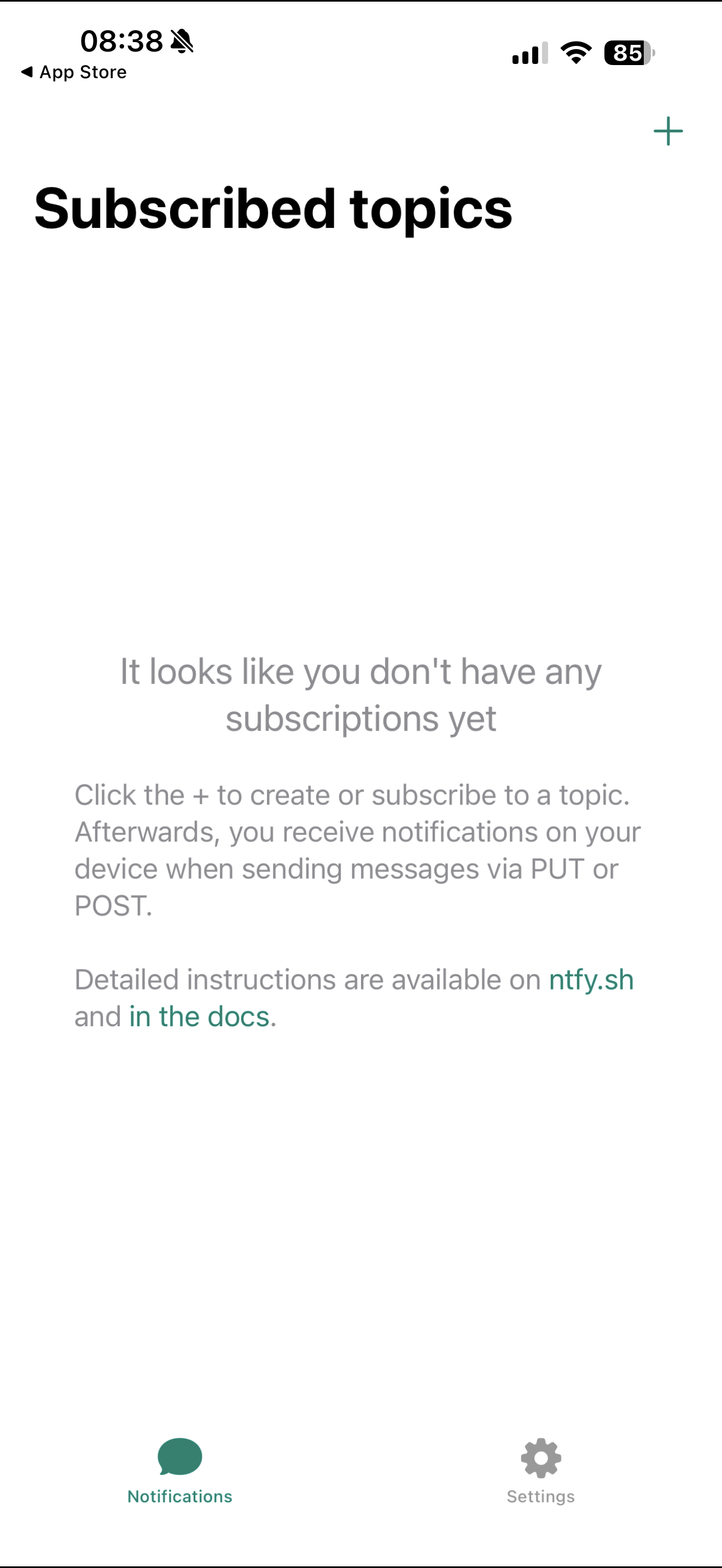 ntfy subscribed topics screen