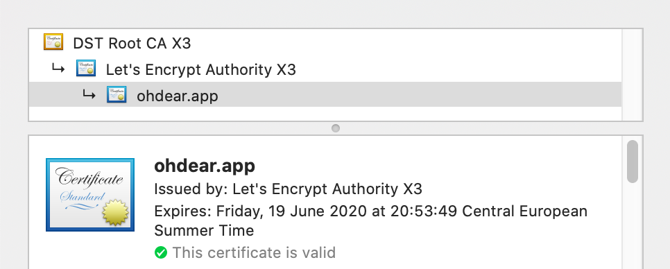 Oh Dear certificate chain