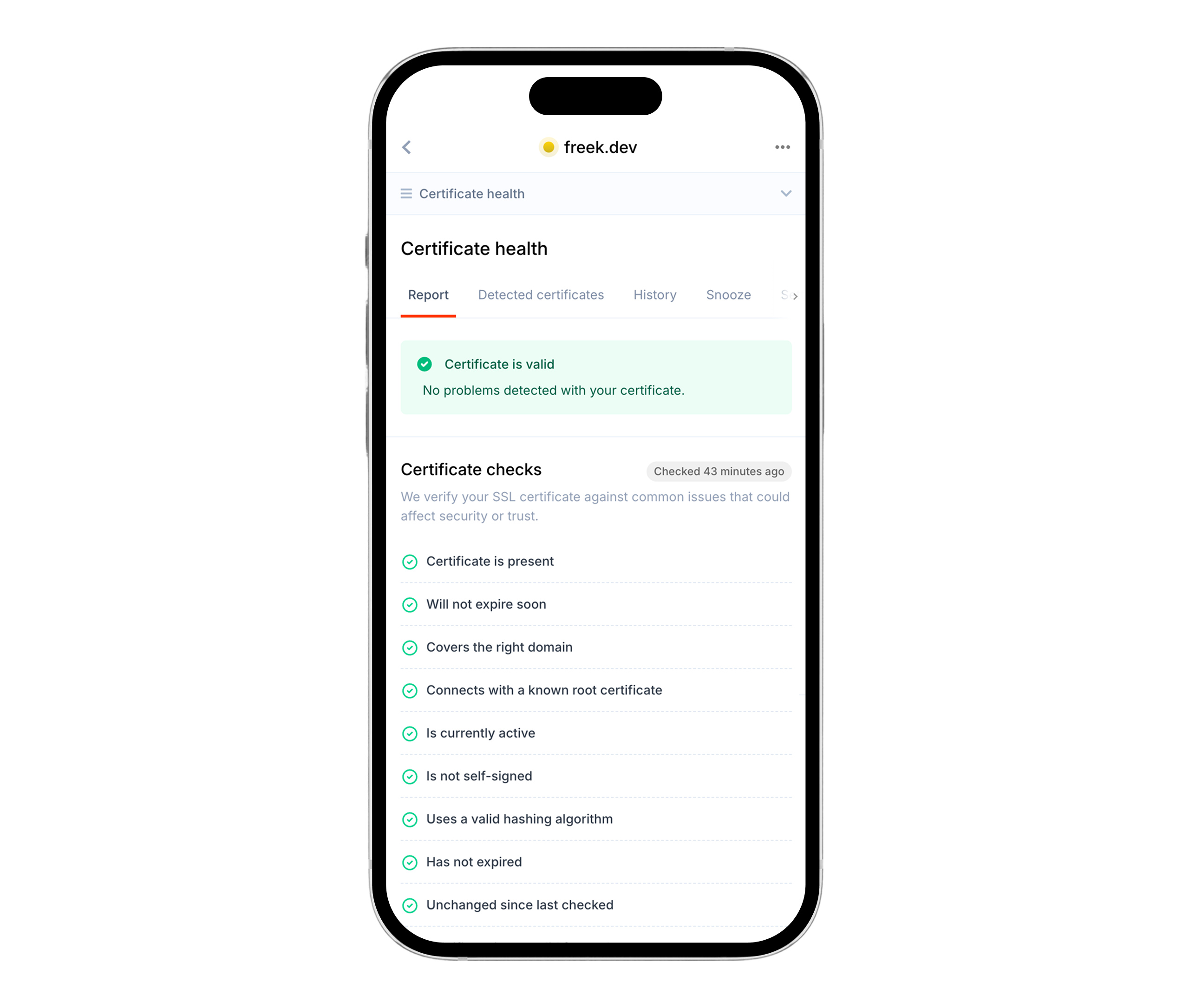 Oh Dear - Mobile view certificate health