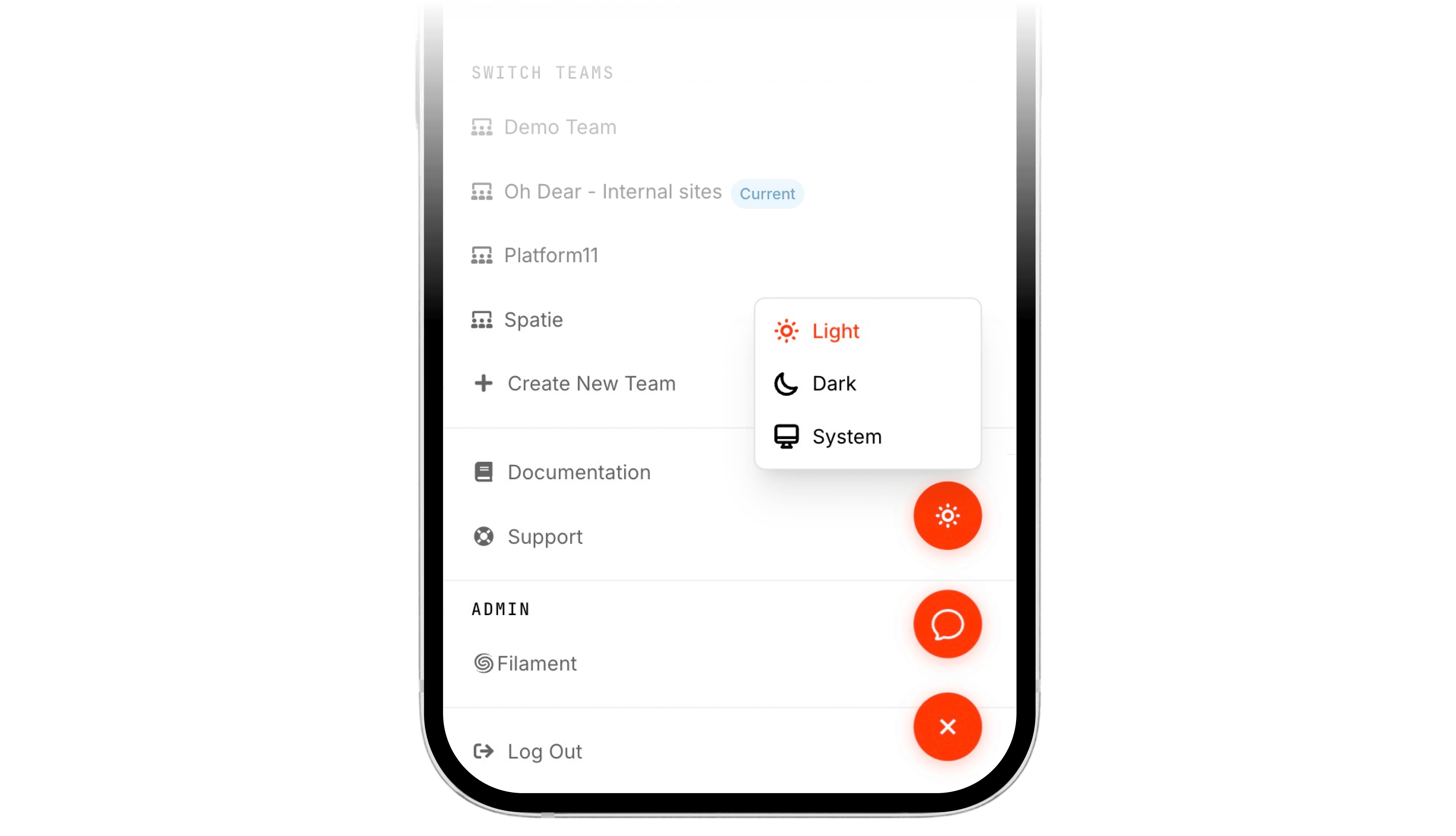 Oh Dear - Theme switcher on mobile