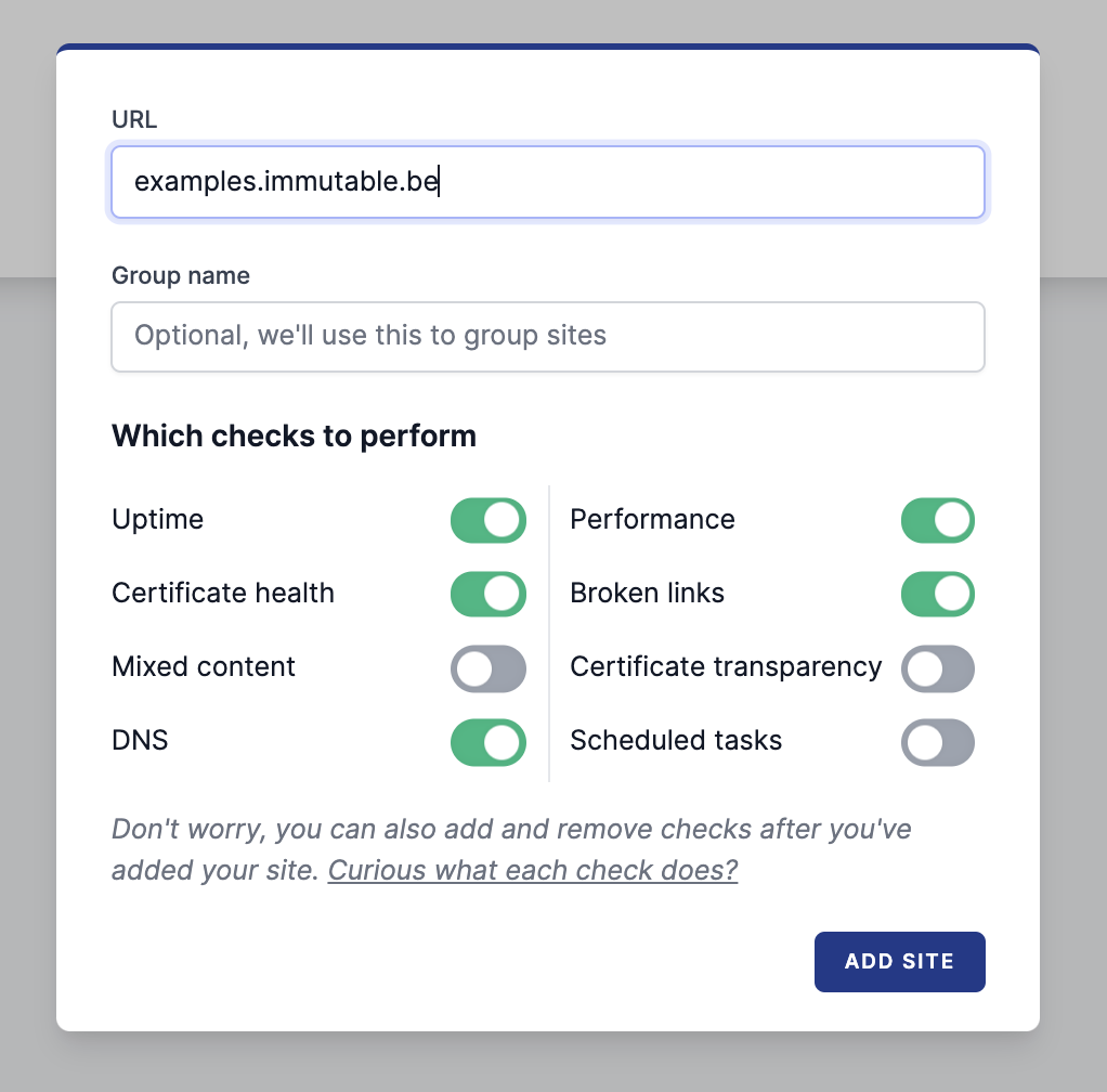 Add a new site - enable DNS