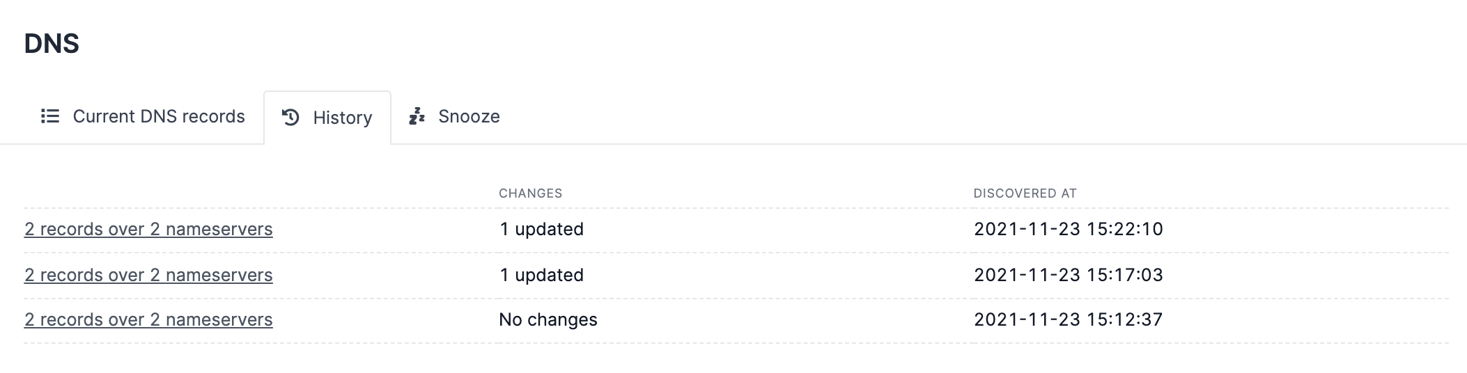 DNS records history