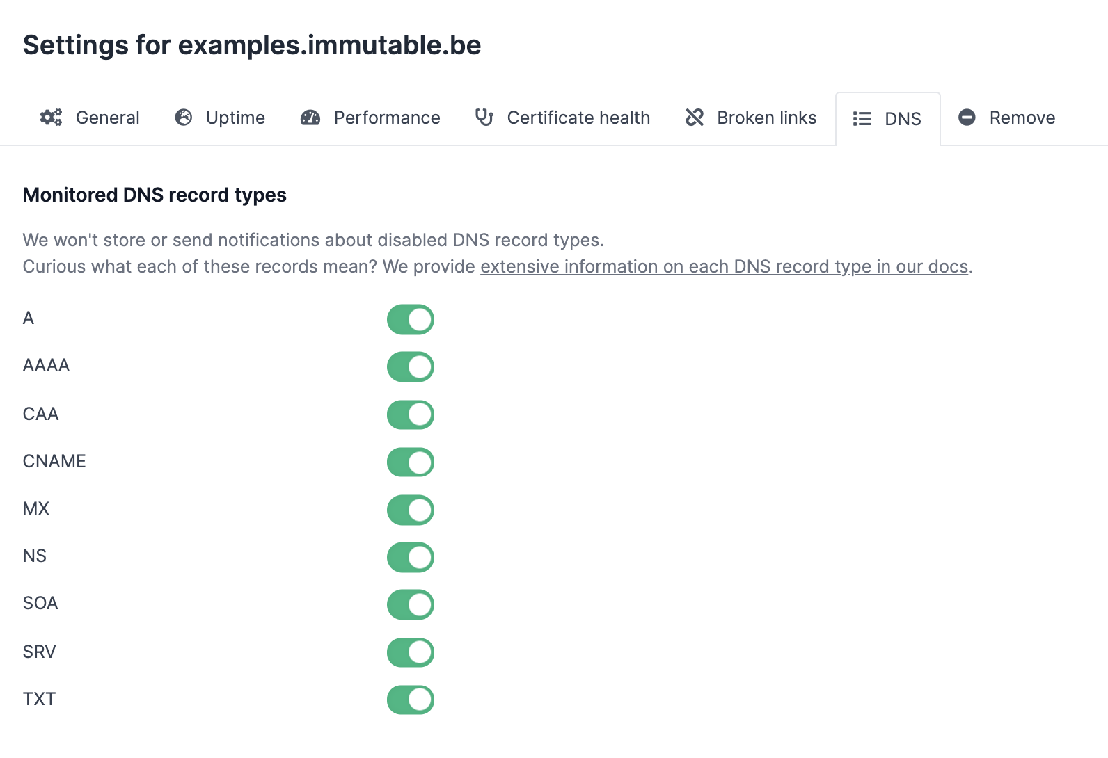 DNS record settings